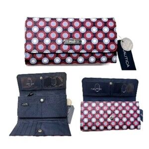 NWT Nautica Women Tri-fold Money Manager Organizer ID Safe RFID Wallet Navy 8x4"